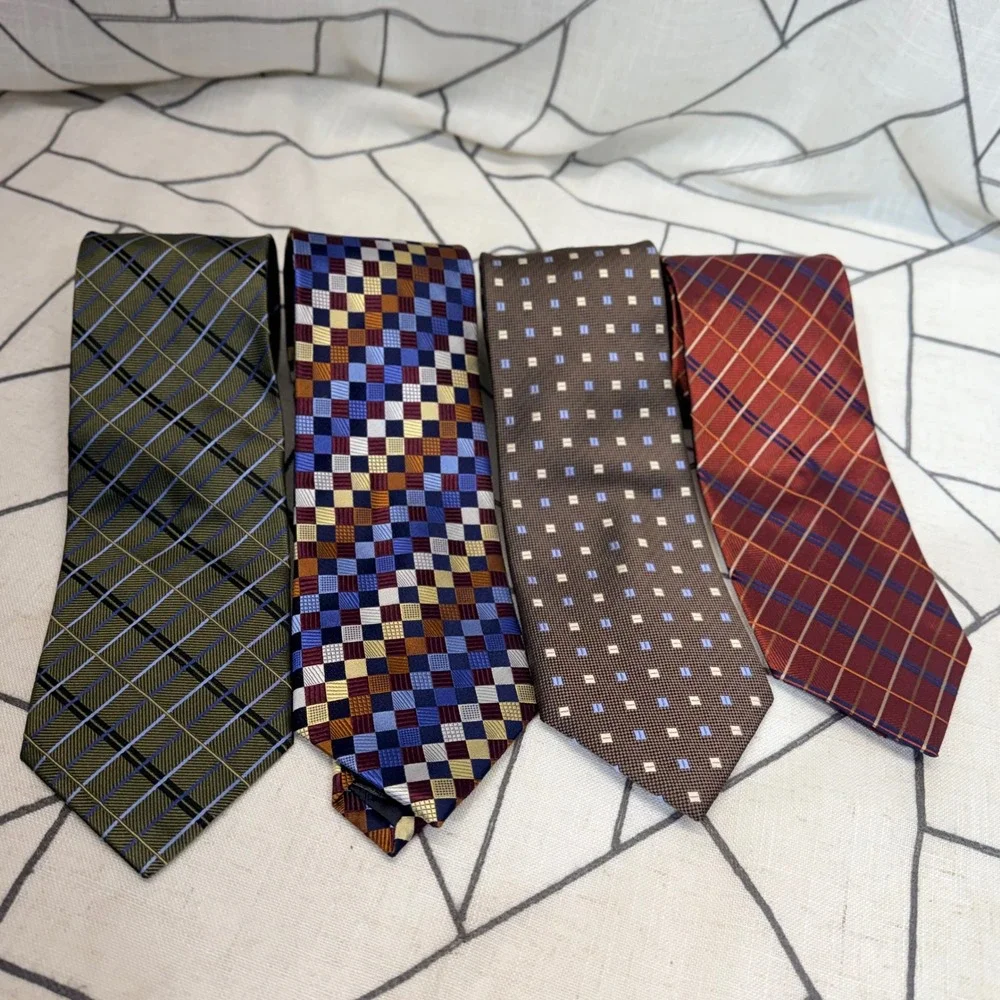Jos. A. Bank‎ Necktie Lot of 4 OS Multicolor Silk Striped Geometric Professional